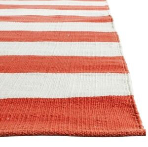 Orange and cream striped cotton throw rug 59'x36"